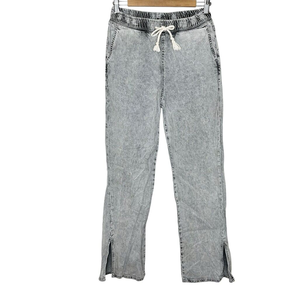 Pilcro Drawstring Acid Wash Denim Jeans Black Gray Womens Size XS High Rise